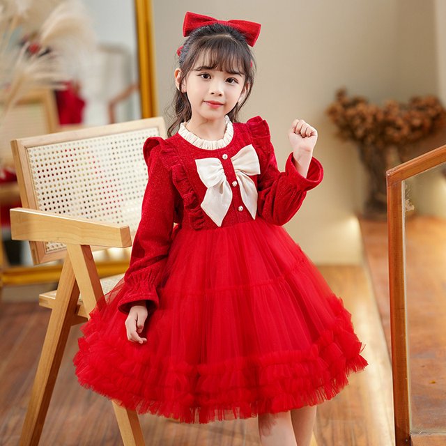 Vestido de princesa de malla esponjosa para niños de 3 a 13 años, ropa para niños medianos y grandes, vestido de manga larga, ropa para niñas, otoño e invierno, forro polar