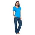 thumbnail image 2 of Ashford & Brooks Women's Woven Short Sleeve Jersey Top & Pajama Pants Set, Black/Blue/Plaid, S, 2 of 5