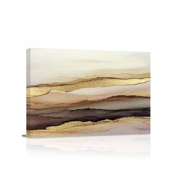 Marble Brown Gold Wall Art for Living Room,Canvas Picture Wall Decor for Bathroom Bedroom,Abstract Watercolor Geometric Rock Painting Artwork for Office Kitchen Hallway Dining Room Home Decor 12"x16"