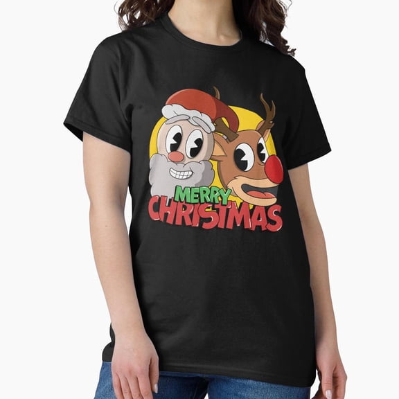 Merry Christmas holiday figure and Rudolph cuphead style artwork tee Unisex T-Shirt, up to size 5XL