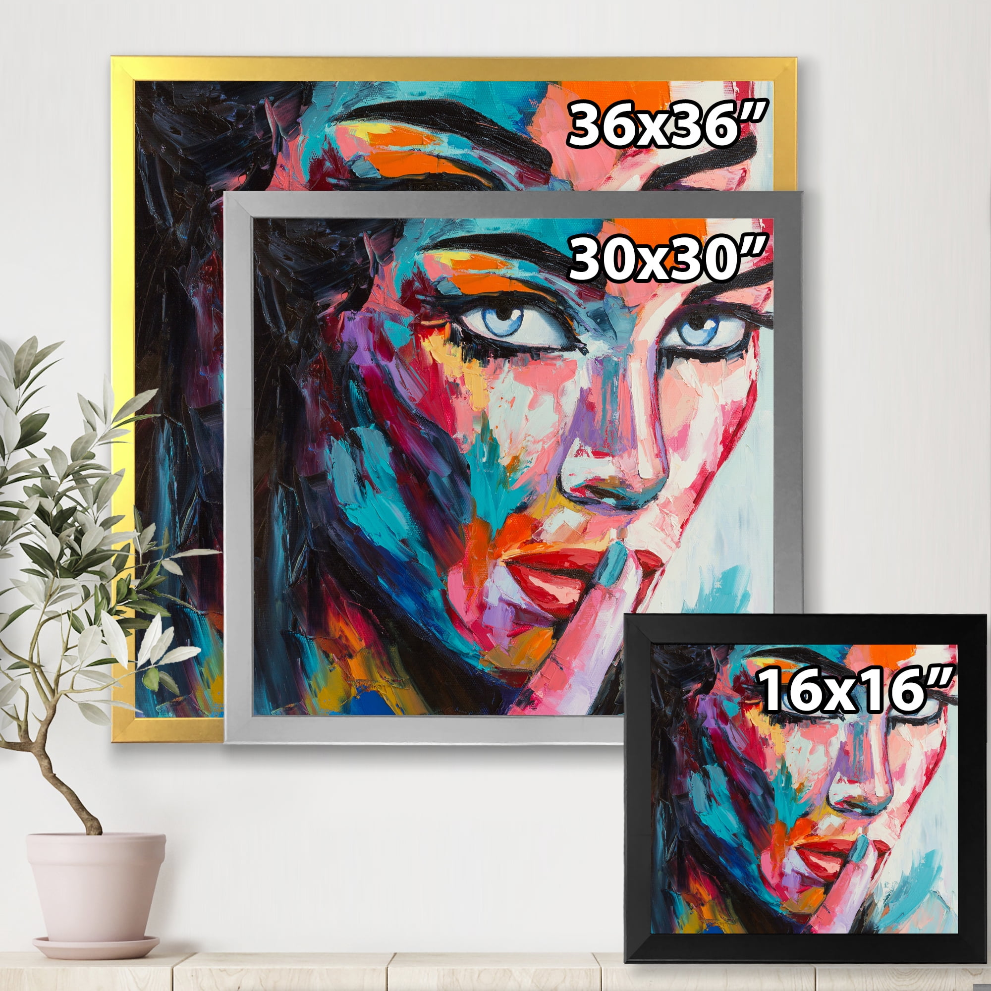 Designart 'Abstract Portrait Of A Young Woman With Blue Eyes II' Modern Framed Art Print