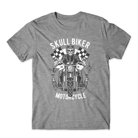 Mighty Circus Skull Biker Motorcycle T-Shirt 100% Cotton Premium Tee NEW - Gray, Tripple Extra Large