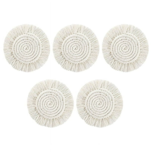 Posavasos para bebidas absorbentes, posavasos de algodón hechos a mano en macramé, juego de posavasos boho con borlas resistentes al calor