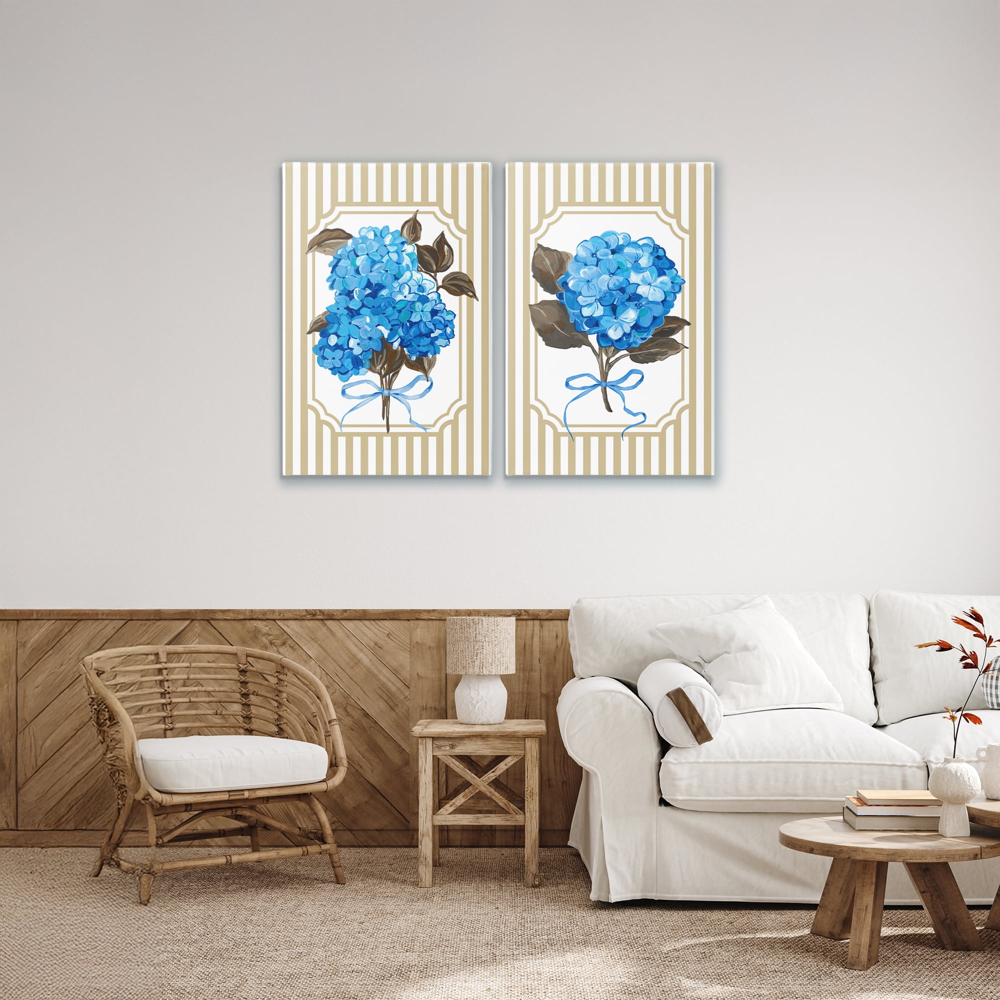 Hydrangea Bouquets with Bows 2 Piece Canvas Wall Art Set, design by Adonna Ebrahimi