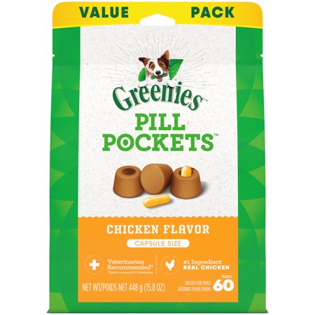 UPC: 0642863104107 | Greenies Pill Pockets Capsule Size Natural Dog Treats Chicken Flavor  15.8 oz Pack (60 Treats)
