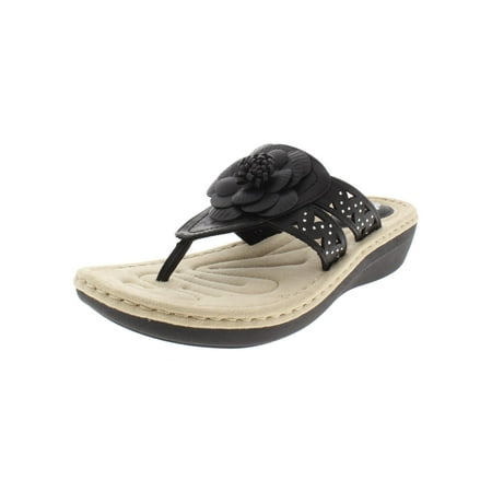 Cliffs by White Mountain Womens Cynthia Faux Leather Thong Wedge Sandals