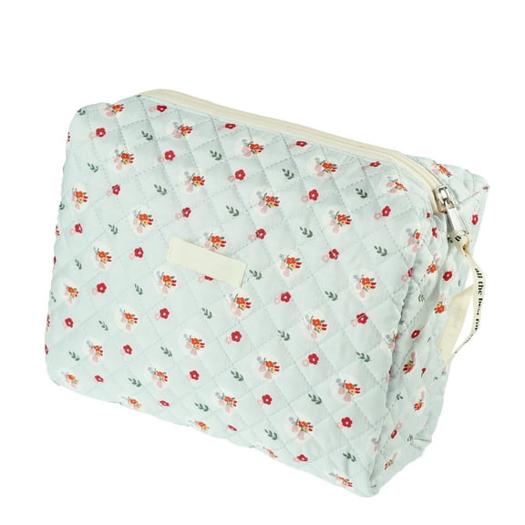 1Pc Cotton Makeup Bag Large Travel Cosmetic Pouch Toiletry Bag Cute Floral Pattern Makeup Bag Blue