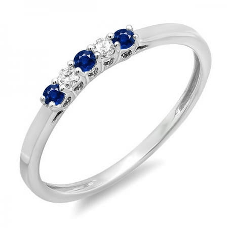 9 Stone Anniversary Band - Dazzlingrock Collection 14K Blue Sapphire & White Diamond Ladies 5 Stone Anniversary Wedding Band Ring, White Gold, Size 9