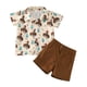 thumbnail image 1 of Gibobby Conjunto de ropa para bebé y niño Camiseta de manga corta con estampado de dibujos animados para niños pequeños, pantalones cortos(Marrón, 4-5 Años), 1 of 5