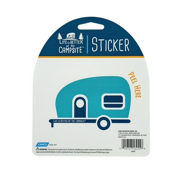 Camco Life is Better at the Campsite Decal | Features a Teardrop Trailer Design | 3.5mil Vinyl, Teal (53255)