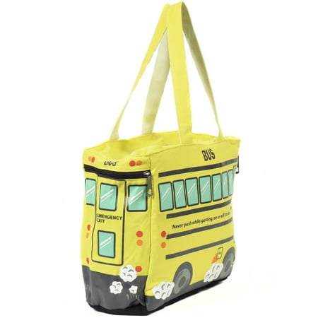 Yellow School Bus Insulated Canvas Zip Tote Bag Large