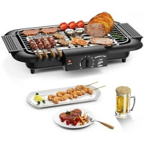 Electric Smokeless Grill, Non-Stick Electric BBQ Grill Indoor/Outdoor Barbecue Grill, 2000W Double Tube High Power Portable Removable Stand Grill for Cooking BBQ Party, Black