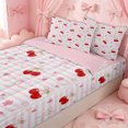 thumbnail image 3 of Erosebridal Cute Ribbon Cherry Zipper Twin Comforter Sets with Fitted Sheet and 2 Pillowcases for Girls, Cartoon Stripes Lines Zipper Bedding Set, Pink Reversible, 4pcs, 3 of 7