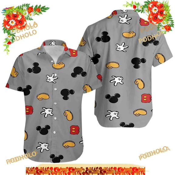 Disney Mickey Mouse Floral Aloha Hawaiian Shirt, Summer Button Up, Disney Crew Shirt