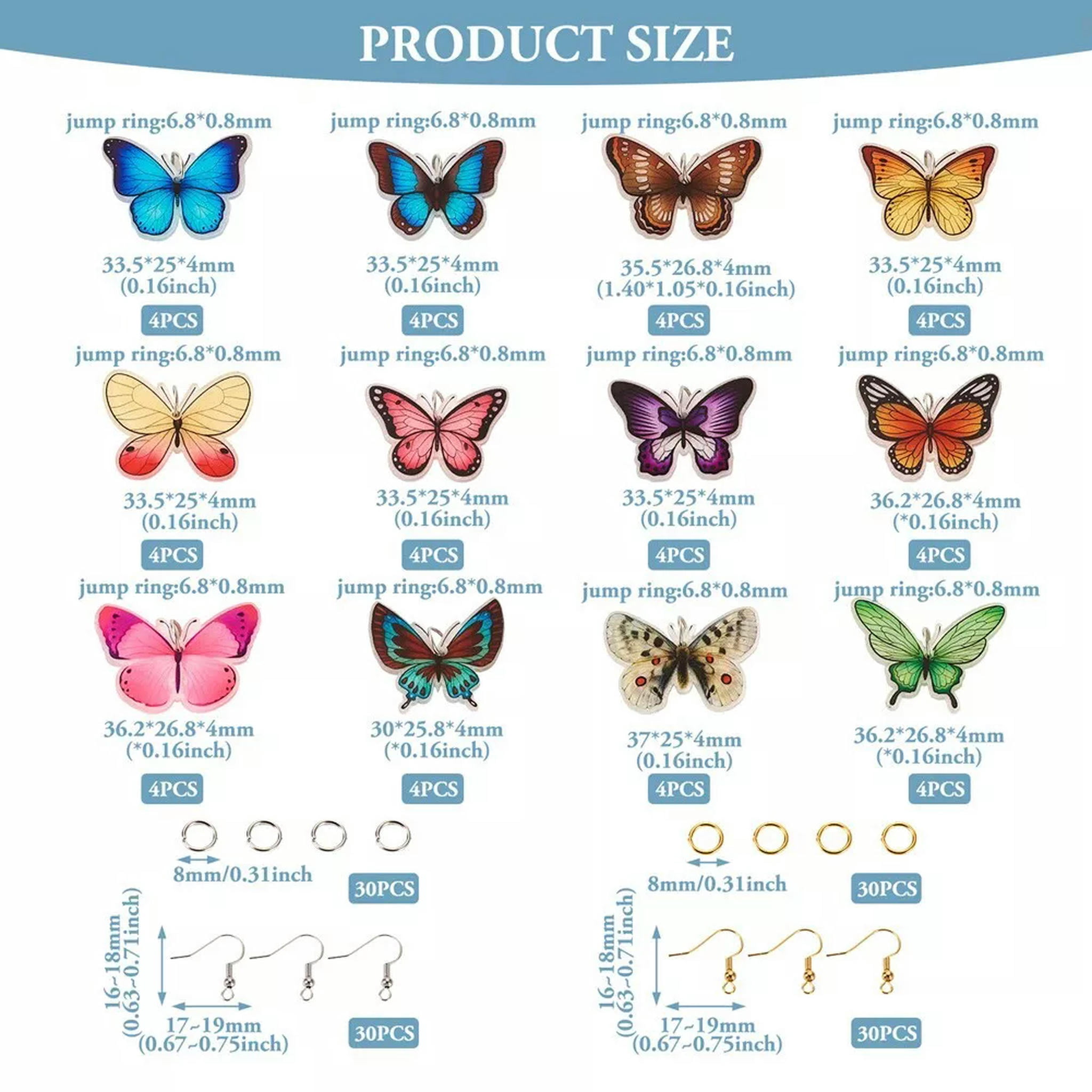 U8MO 24 Pairs Brass Earring Hook Acrylic Pendants DIY Butterfly Earring Making Kits