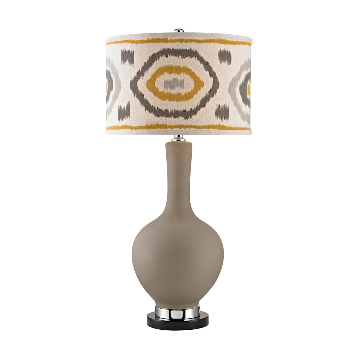 Matte Grey Table Lamp with Patterned Shade