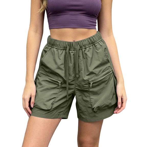 Hurxie Womens Lightweight Hiking Cargo Shorts Quick Dry Athletic Shorts Camping Travel Golf Zipper Pockets Army Green,L