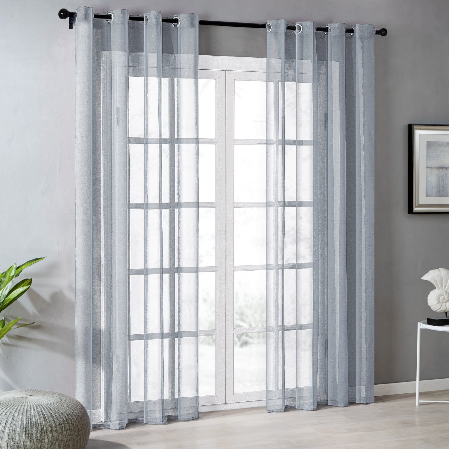 Top Finel Grey Sheer Curtains 63 Inch Length for Bedroom Living Room