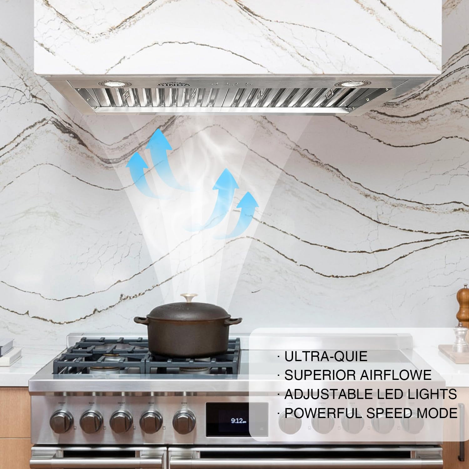 SINDA 54 Inch Built-in Range Hood Insert/Liner, 1260CFM in Stainless Steel