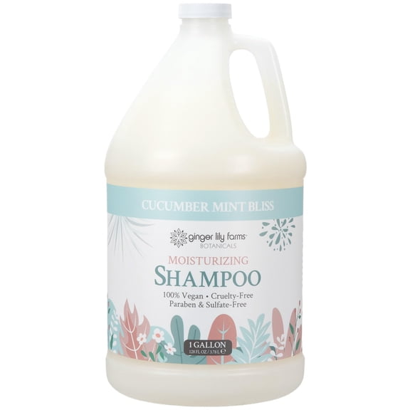 Ginger Lily Farms Botanicals Moisturizing Shampoo for All Hair Types, 100% Vegan & Cruelty-Free, Cucumber Mint Bliss Scent, 1 Gallon (128 fl oz) Refill