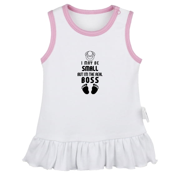 I May Be Small But I'm the Real Boss Funny Dresses For Baby, Newborn Babies Skirts, Infant Princess Dress, 0-24M Kids Graphic Clothes (White Sleeveless Dresses, 0-6 Months)