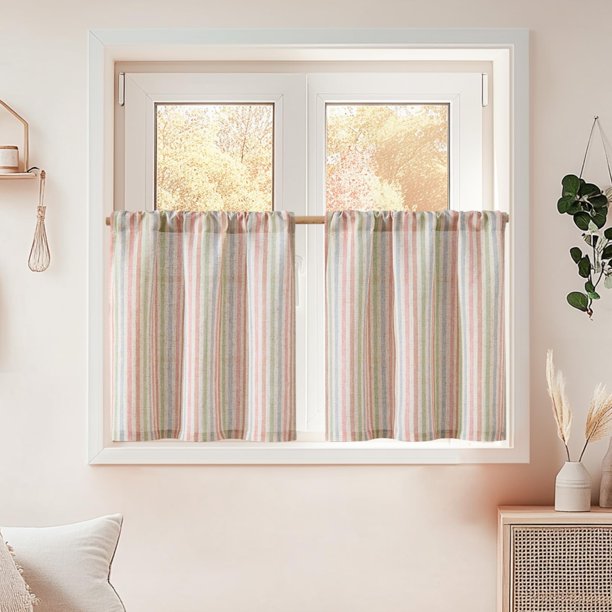Cortinas de Cocina Jinchan 66x61 cm Lino a Rayas 2 Paneles