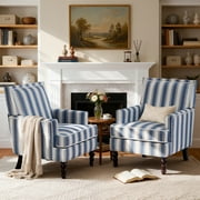 LEGAHOME Vintage Accent Chair, Upholstered Armchair with Nailhead Trim, Linen Fabric Arm Chair Comfort Reading Chair with Solid Wood Legs for Living Room Bedroom Office Sunroom, 350 lbs, Blue(1PC)