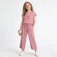 thumbnail image 6 of Zpanxa Girls V Neck Henley Short Sleeve Top Wide Leg Pants Set Casual Two Piece Outfit Toddler Pink 13 Years, 6 of 9