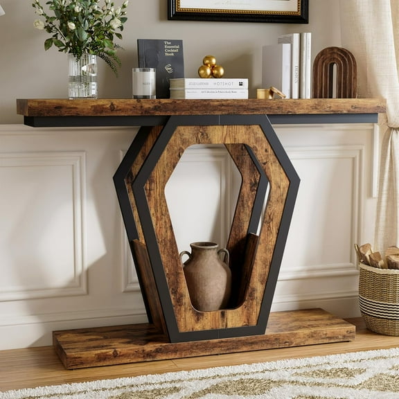 FUSUNBAO 47.3" Console Table,Openwork Bracket Sofa Table, Wood Narrow Entryway Table for Hallway, Behind The Couch, Living Room, Foyer, Easy Assembly(Rustic Brown