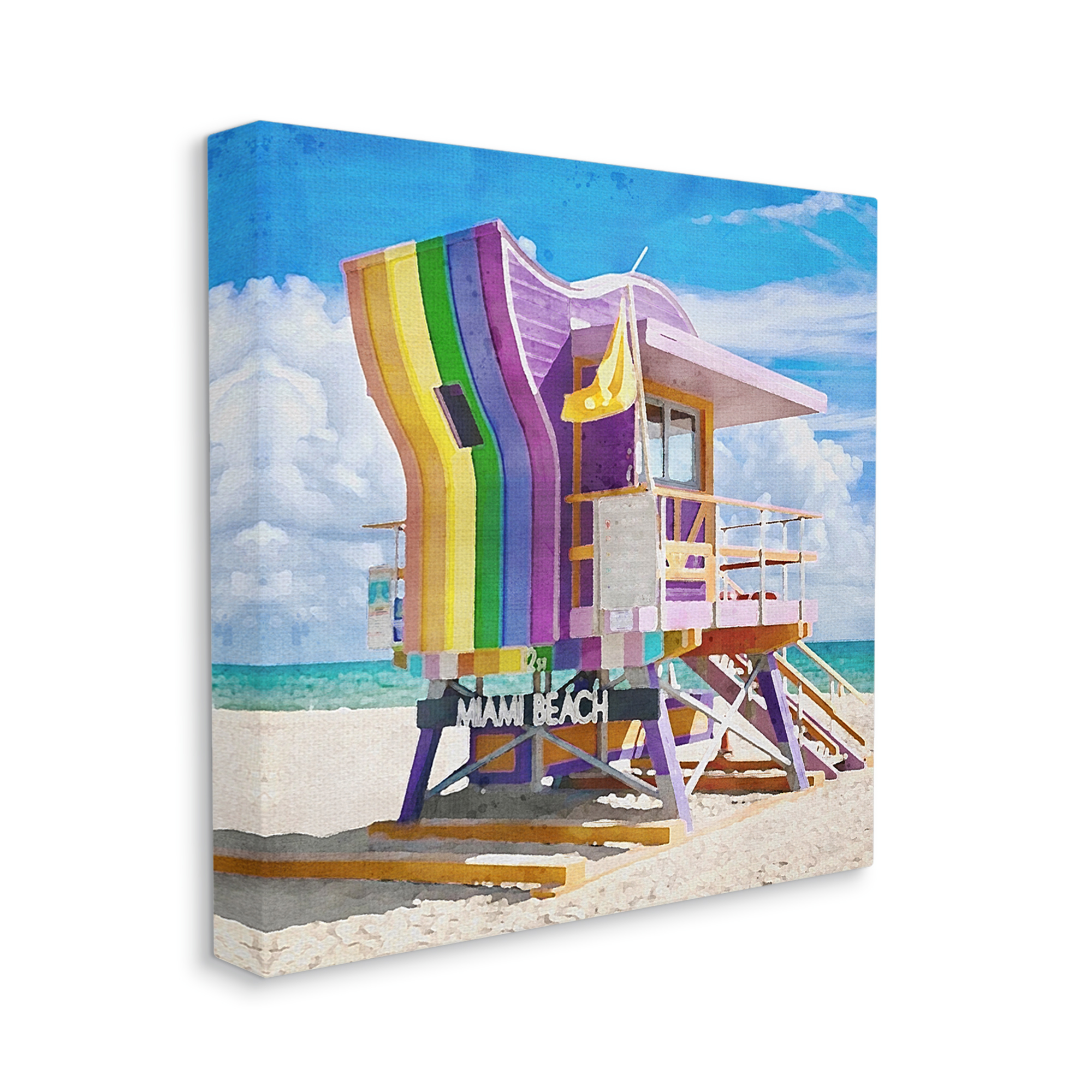 Stupell Industries Rainbow Lifeguard Hut Nature Painting Gallery Wrapped Canvas Print Wall Art, 17 x 17
