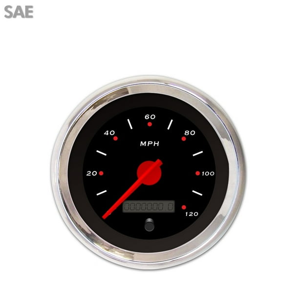 Speedometer GaugeSAE Pegged Black Red Modern Needles Chrome Trim Rings