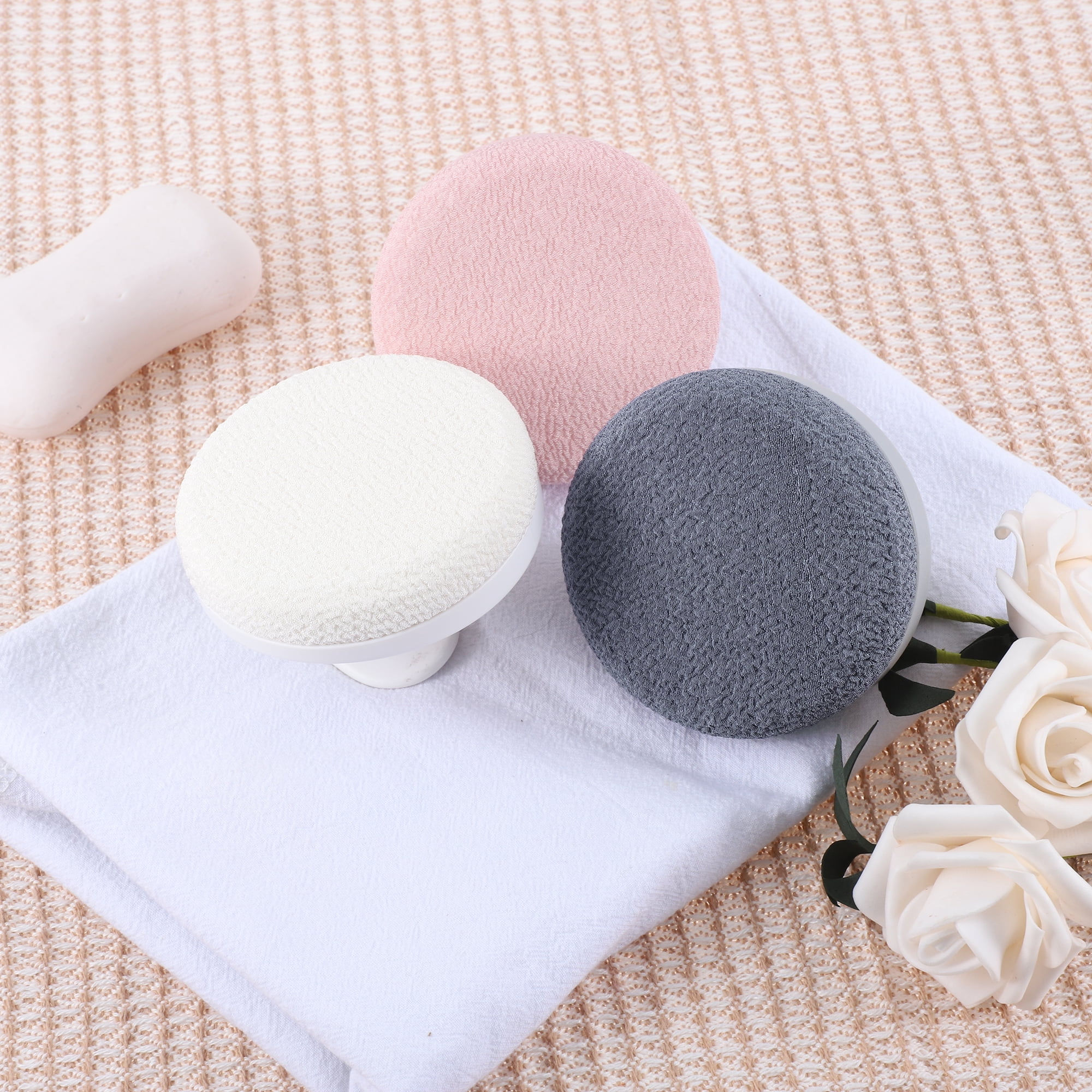 Unique Bargains Handle Bath Brush Body Scrubber for Bathroom 3.54"x2.75" 1 Set Gray