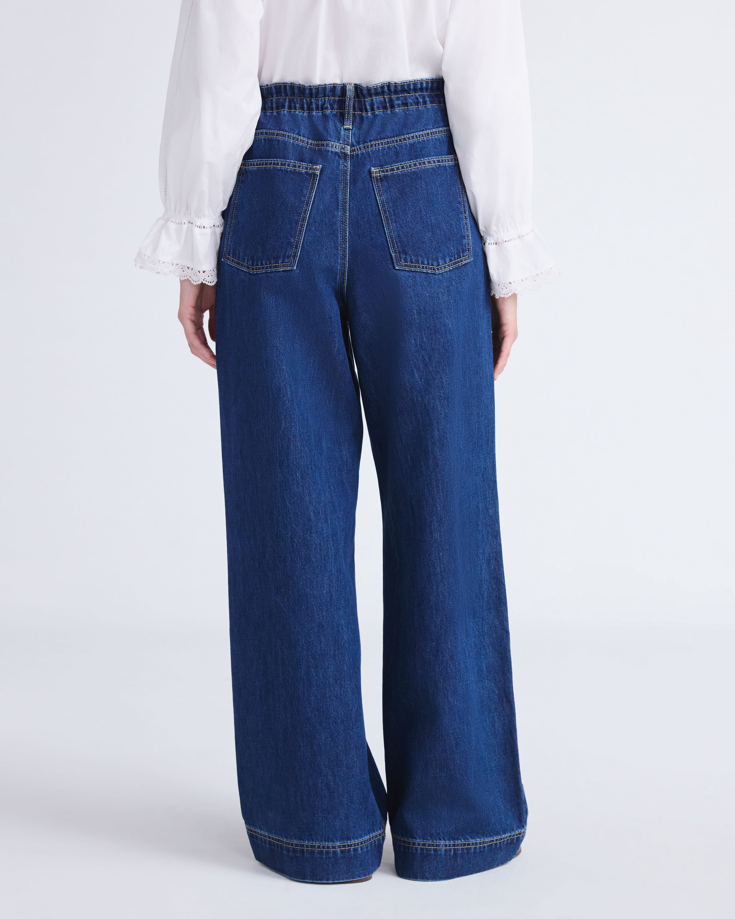 Free Assembly Women's Loose Fitting Wide Leg Jeans with Adjustable Tie Waist, 32" Inseam, Sizes 0-26