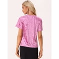thumbnail image 3 of Camiseta de manga corta con cuello redondo informal de terciopelo vintage para mujer Rosa Caliente M, 3 of 6