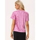 thumbnail image 3 of Camiseta de manga corta con cuello redondo informal de terciopelo vintage para mujer Rosa Caliente S, 3 of 6
