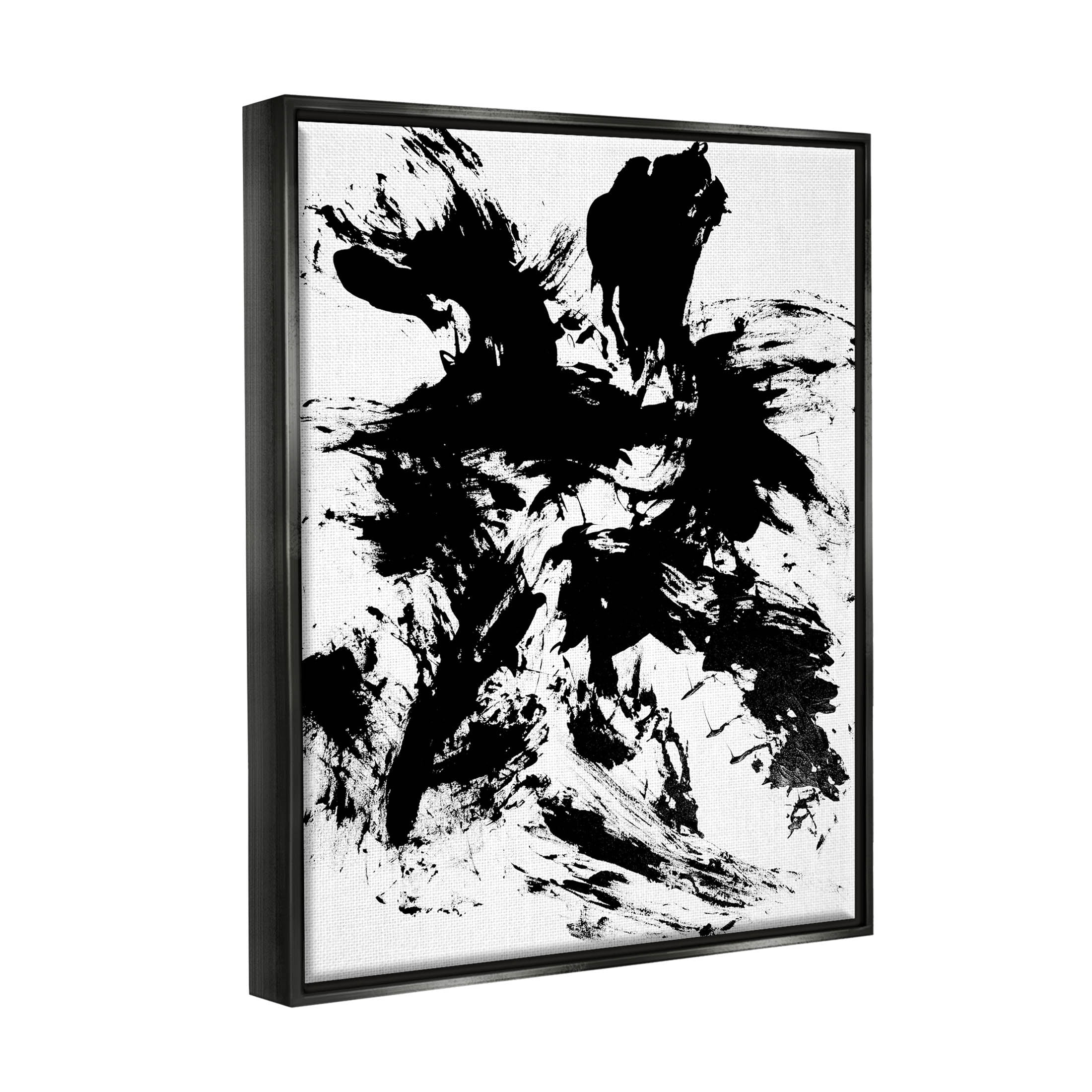 Contemporary Black Ink Strokes Abstract Graphic Art Jet Black Framed Art Print Wall Art