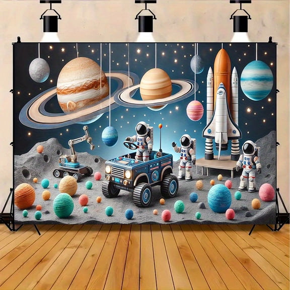 Outer Space Adventure Party Backdrop Boy 1st Birthday Astronauts Universe Planet Party Photography Background Boy Girl Baby Shower Background Studio Props