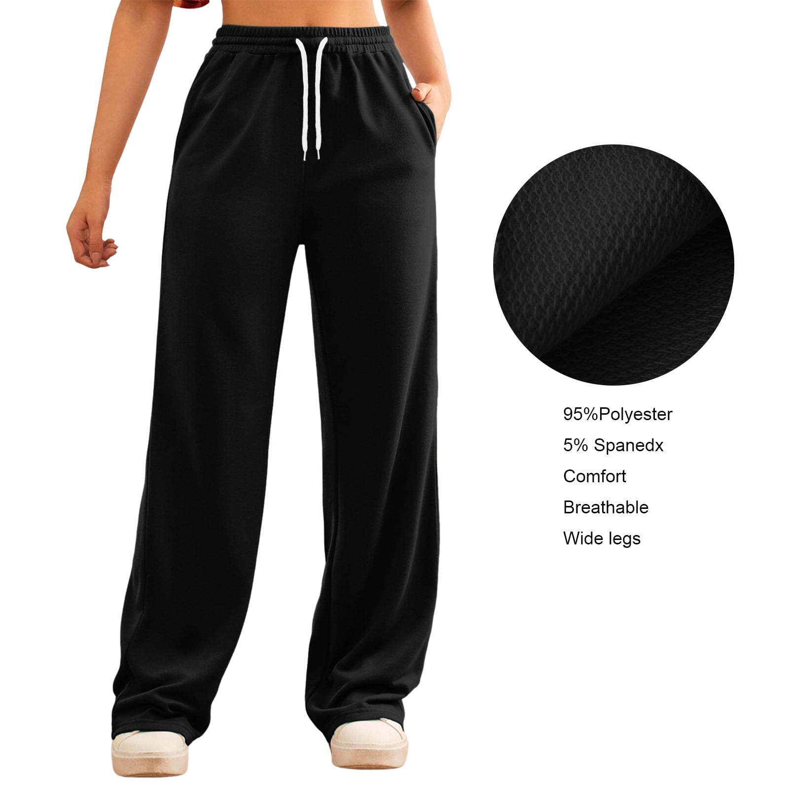 Women's Solid Slant Pocket Wide Leg Sweatpants Wide Straight Leg