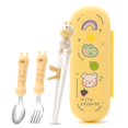 thumbnail image 1 of 4Pcs/Set Children Tableware Cartoon Deer Anti-scald Stainless Steel Spoon Fork Chopsticks Set for Toddler, 1 of 12