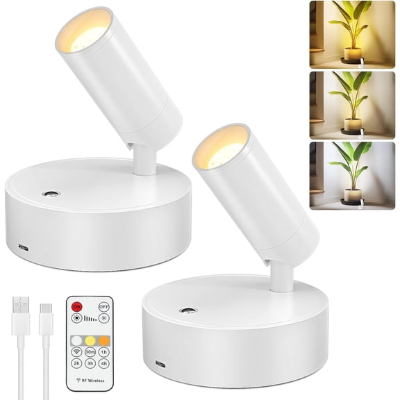 Wireless LED Spotlight with Remote, Uplighting Indoor with Timer Dimmable, Rechargeable Wall Lights Picture Light Accent Lighting for Artwork (2 Pack)