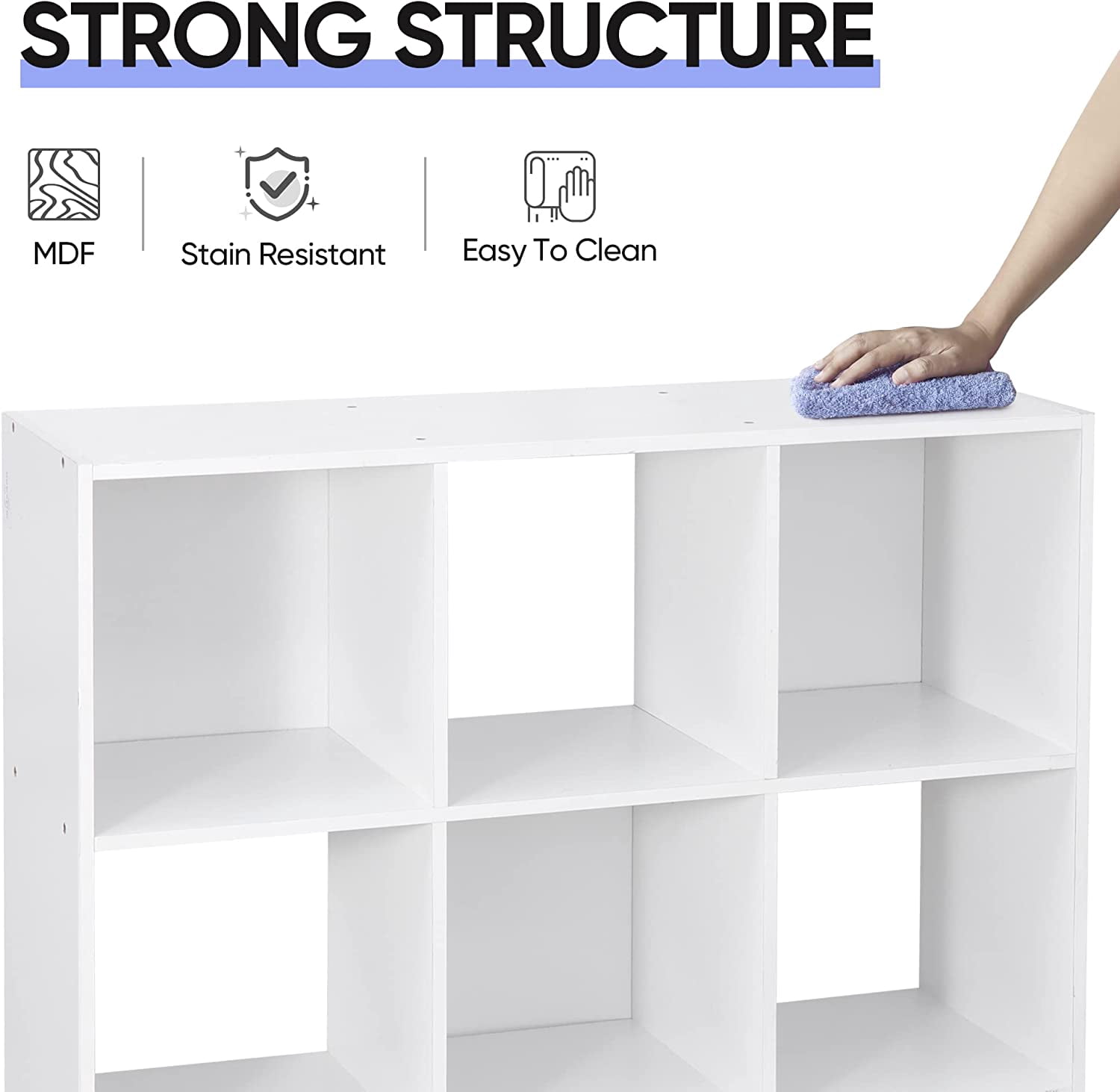 9 Cube Storage Organizer 11 inch Cube Storage Shelf 3 x 3 Wood Bookcase Display Bookshelf with 5 Removable Back Panels for Kids Children Home, Office, Bedroom, Living Room, White