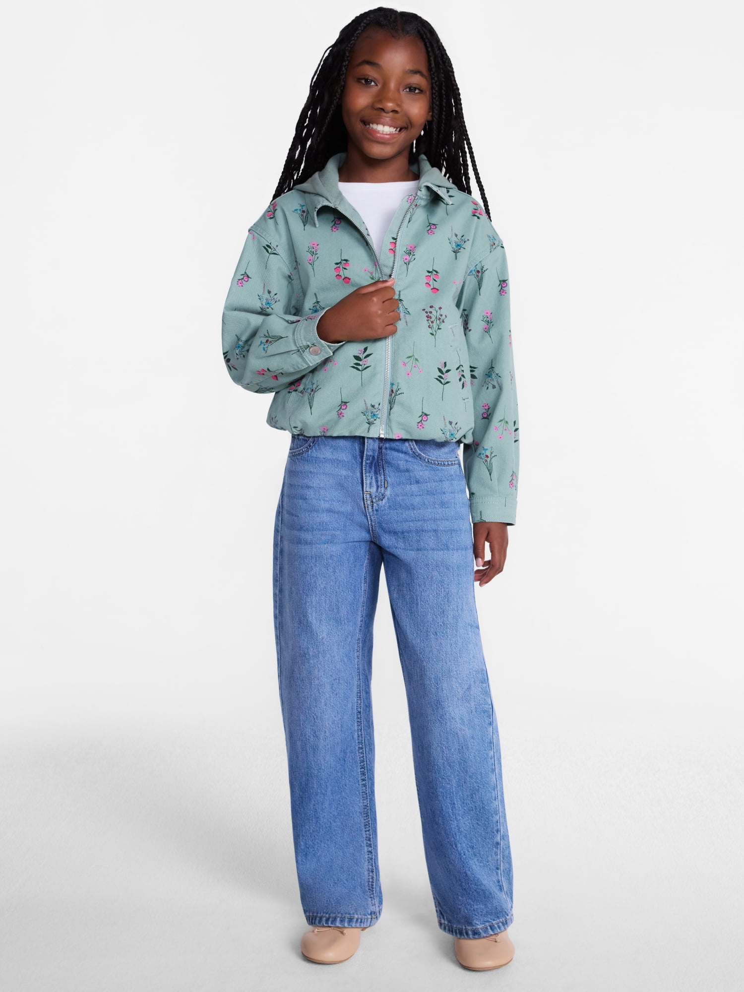 Wonder Nation Girls Floral Print Bubble Jacket, Sizes 4-18 & Plus