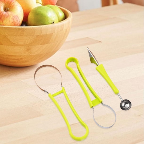 Juego de pala de melón, pala de melón, removedor de semillas multiusos, cucharas de melón 3 en 1, herramientas para tallar frutas para restaurante Verde