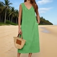 thumbnail image 2 of LNWUY Women Summer Casual Cotton Linen Dress Sleeveless A Line Long Sundress V Neck Flowy Maxi Tunic Tank Dresses Side Pockets Green M, 2 of 7