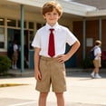 thumbnail image 4 of ShomPort Boys School Uniform Outfits Pull on Flat Front Shorts Short Sleeve Button down Shirt with Tie 3-14 Years, 4 of 7