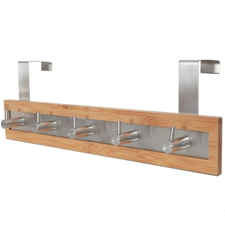 Horse Wood Rack - ToiletTree Products Bamboo and Stainless Steel Towel Door Hooks, 5 Hooks