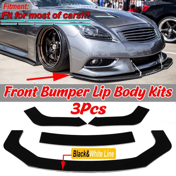 For Car Universal Front Lip Chin Bumper Body Kits Black with White Line For BMW Benz Honda VW Nissan