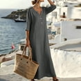 thumbnail image 6 of ClodeEU Women's V Neck Half Button 3/4 Sleeve Maxi Dress,Casual Vacation Dress Gray,Women's Plus M, 6 of 8