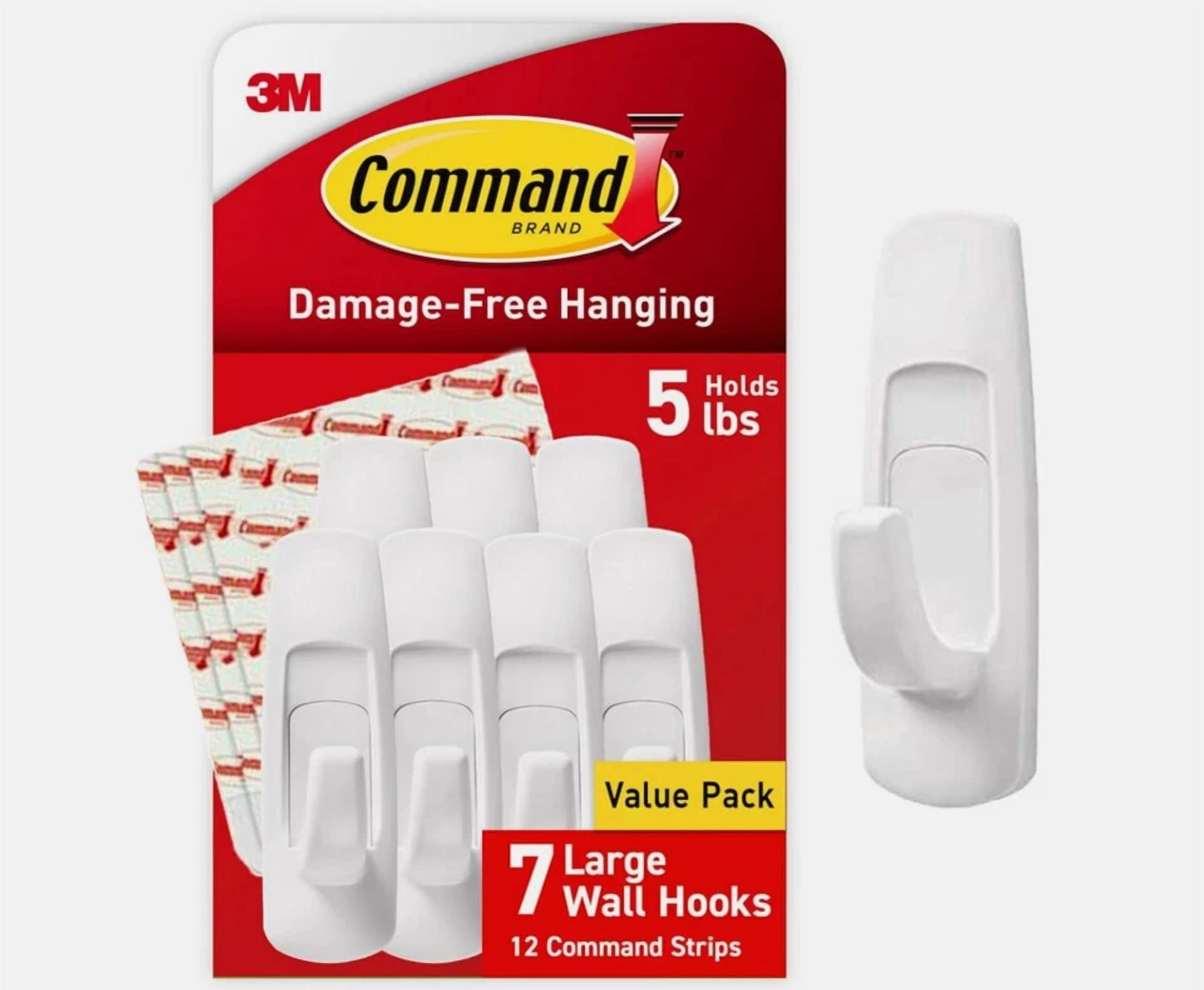 CIRCLE- 3M Command 7 Large Wall Utility Hooks & 12 Strips Holds 5Lb Damage-Free Hangers
