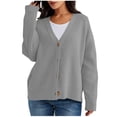 thumbnail image 4 of BODOAO Women's Solid V Neck Button Down Long Sleeve Lightweight Basic Cotton Soft Knit Cardigan Sweaters Women's Autumn Winter Solid Color Long Sleeved Warm Knit Cardigan Sweater Jacket Grey Xl, 4 of 9